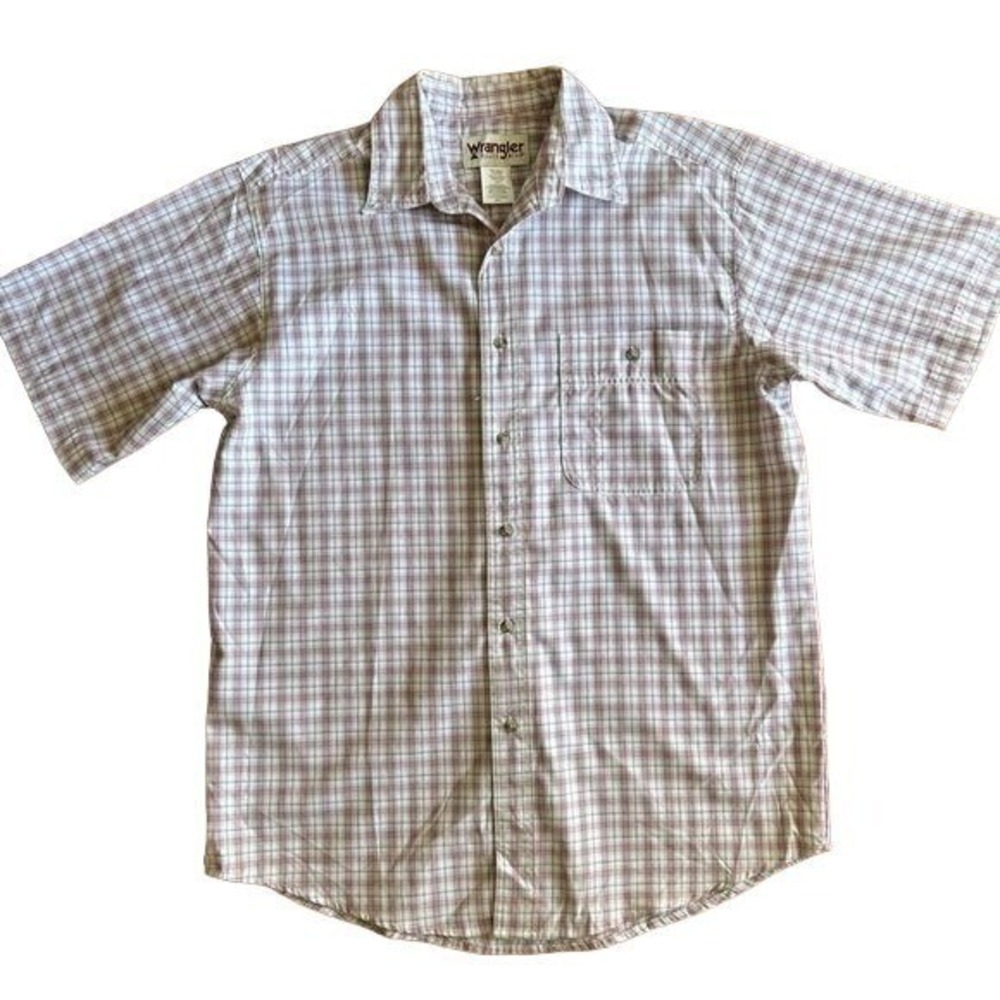 Men's Wrangler Plaid Short Sleeve Button Down Casual Work Shirt - Large - EUC